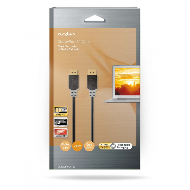 Nedis DisplayPort Cable | DisplayPort Male | DisplayPort Male | 8K@60Hz | Gold Plated | 2.00 m | Round | PVC | Anthracite | Box