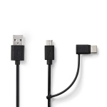 Nedis 2-in-1 Cable | USB 2.0 | USB-A Male | USB Micro-B Male / USB-C™ Male | 480 Mbps | 1.00 m | Nickel Plated | Round | PVC | Black | Label Nedis 2-in-1 Cable | USB 2.0 | USB-A Male | USB Micro-B Male / USB-C™ Male | 480 Mbps | 1.00 m | Nickel Plated | Round | PVC | Black | Label