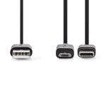 Nedis 2-in-1 Cable | USB 2.0 | USB-A Male | USB Micro-B Male / USB-C™ Male | 480 Mbps | 1.00 m | Nickel Plated | Round | PVC | Black | Label Nedis 2-in-1 Cable | USB 2.0 | USB-A Male | USB Micro-B Male / USB-C™ Male | 480 Mbps | 1.00 m | Nickel Plated | Round | PVC | Black | Label