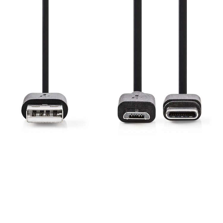 Nedis 2-in-1 Cable | USB 2.0 | USB-A Male | USB Micro-B Male / USB-C™ Male | 480 Mbps | 1.00 m | Nickel Plated | Round | PVC | Black | Label Nedis 2-in-1 Cable | USB 2.0 | USB-A Male | USB Micro-B Male / USB-C™ Male | 480 Mbps | 1.00 m | Nickel Plated | Round | PVC | Black | Label
