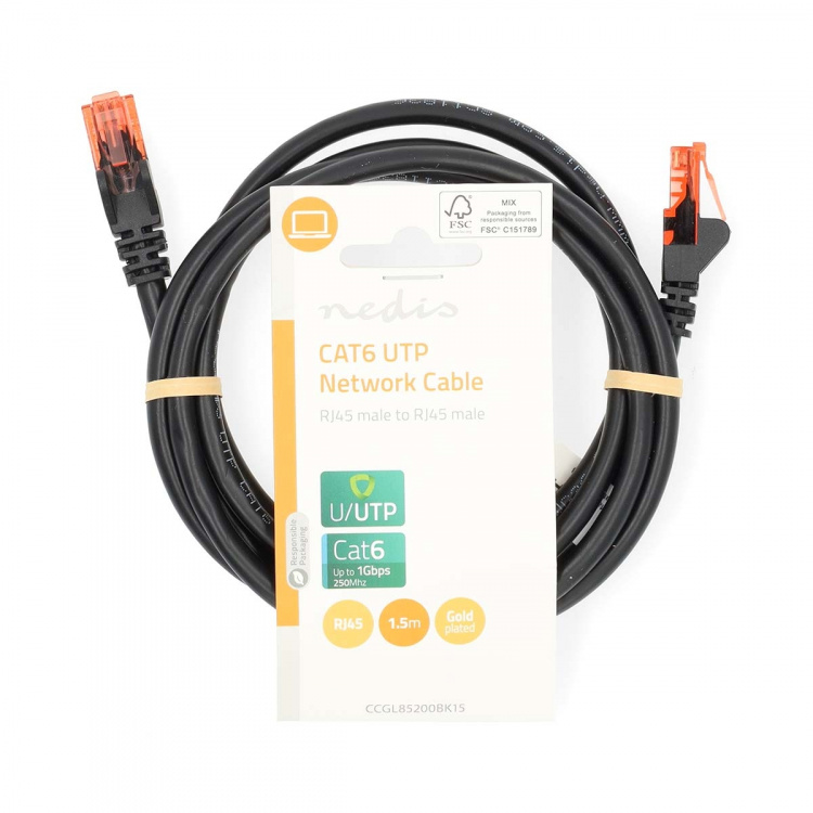 Nedis CAT6 Cable | RJ45 Male | RJ45 Male | U/UTP | 1.50 m | Round | PVC | Black | Label