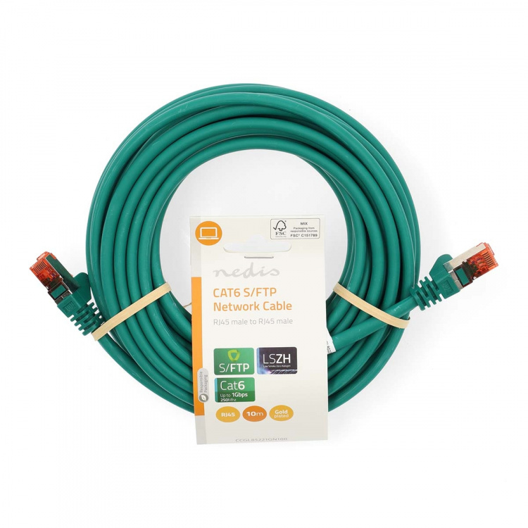 Nedis CAT6 Cable | RJ45 Male | RJ45 Male | S/FTP | 10.0 m | Round | LSZH | Green | Label