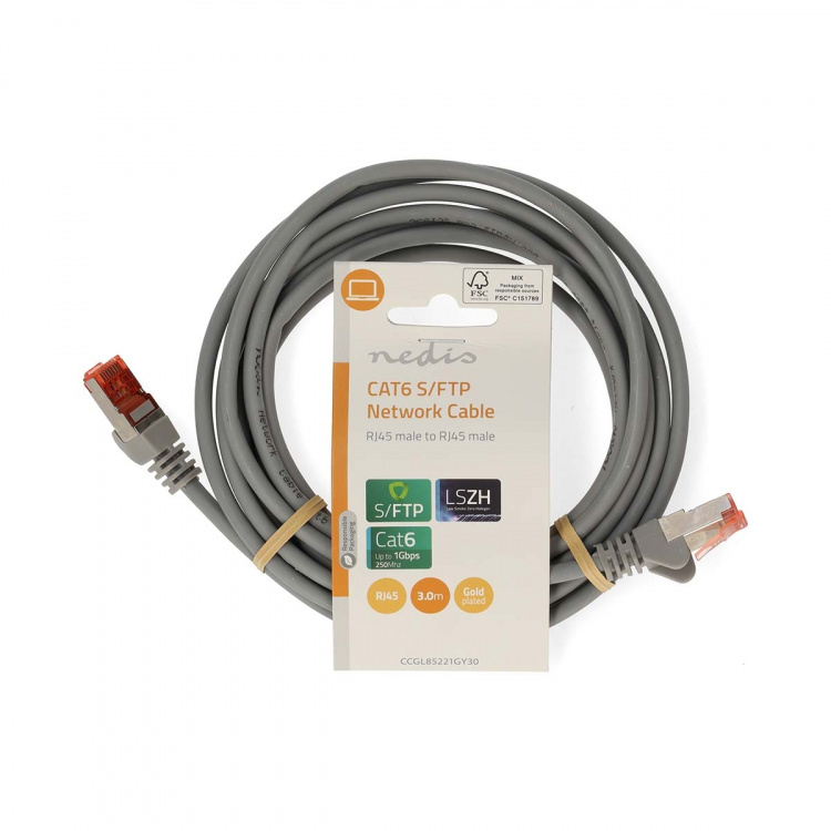 Nedis CAT6 Cable | RJ45 Male | RJ45 Male | S/FTP | 3.00 m | Round | LSZH | Grey | Label Nedis CAT6 Cable | RJ45 Male | RJ45 Male | S/FTP | 3.00 m | Round | LSZH | Grey | Label