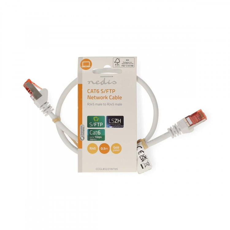 Nedis CAT6 Cable | RJ45 Male | RJ45 Male | S/FTP | 0.50 m | Round | LSZH | White | Label Nedis CAT6 Cable | RJ45 Male | RJ45 Male | S/FTP | 0.50 m | Round | LSZH | White | Label