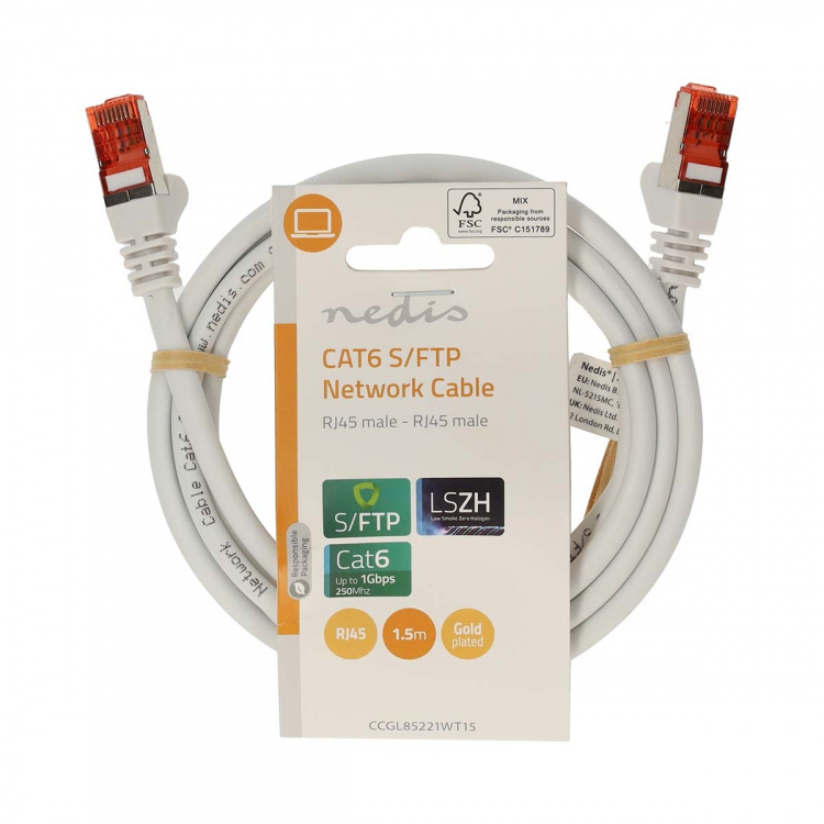 Nedis CAT6 Cable | RJ45 Male | RJ45 Male | S/FTP | 1.50 m | Round | LSZH | White | Label Nedis CAT6 Cable | RJ45 Male | RJ45 Male | S/FTP | 1.50 m | Round | LSZH | White | Label
