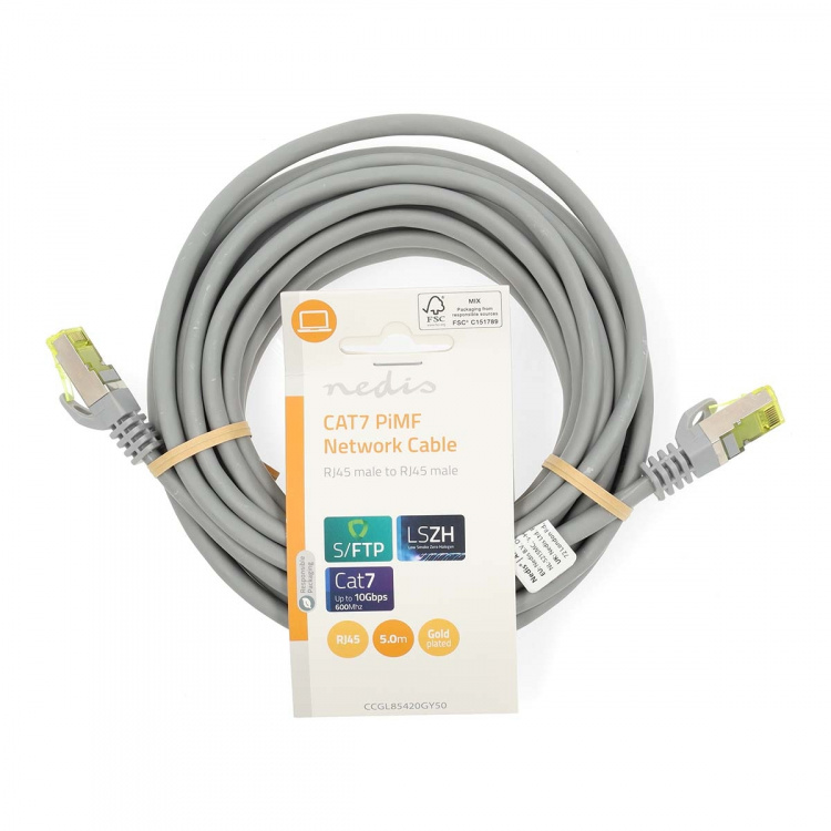 Nedis CAT7 Cable | S/FTP | RJ45 Male | RJ45 Male | 5.00 m | Round | LSZH | Grey | Label Nedis CAT7 Cable | S/FTP | RJ45 Male | RJ45 Male | 5.00 m | Round | LSZH | Grey | Label