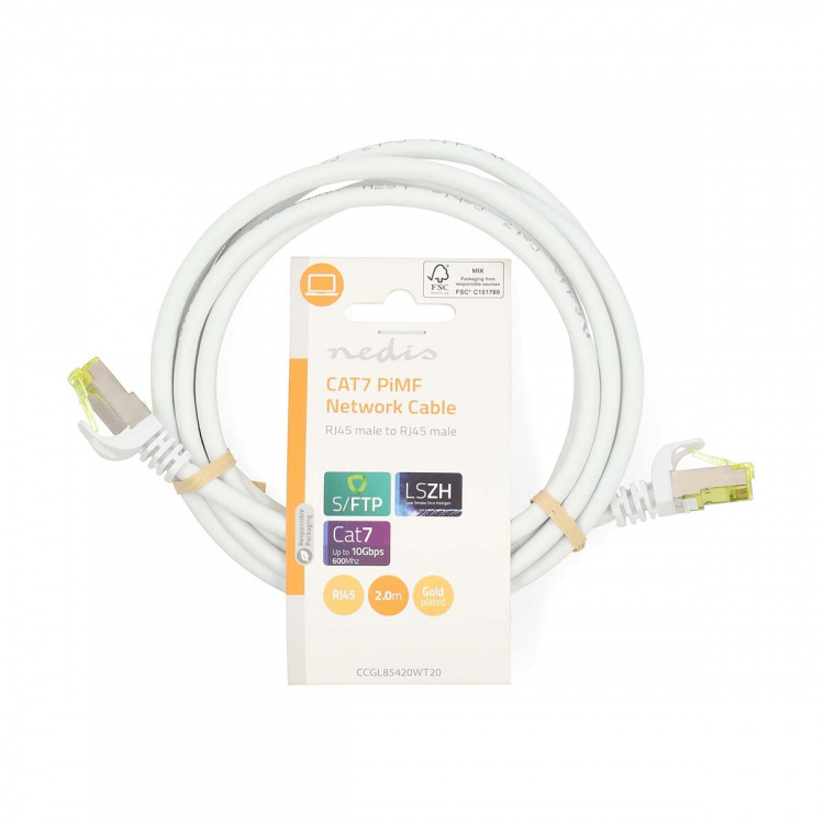 Nedis CAT7 Cable | S/FTP | RJ45 Male | RJ45 Male | 2.00 m | Round | LSZH | White | Label Nedis CAT7 Cable | S/FTP | RJ45 Male | RJ45 Male | 2.00 m | Round | LSZH | White | Label