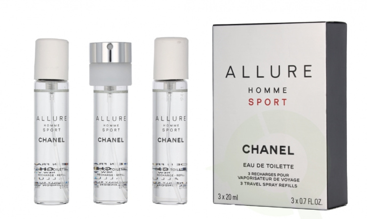 Chanel Allure Homme Sport Giftset 60 ml 3x Edt Travel Spray Refill 20Ml - Twist and Spray