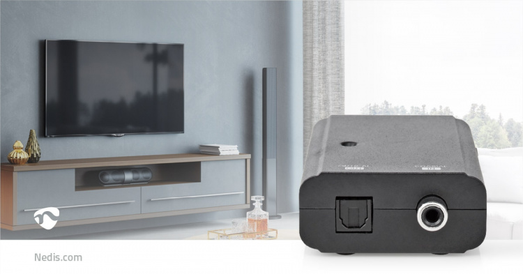 Nedis Digital Audio Converter | 1-way | Audio / video / data connections input: 1x S/PDIF | Audio / video / data connections output: TosLink Female | Manual | Black Nedis Digital Audio Converter | 1-way | Audio / video / data connections input: 1x S/PDIF | Audio / video / data connections output: TosLink Female | Manual | Black