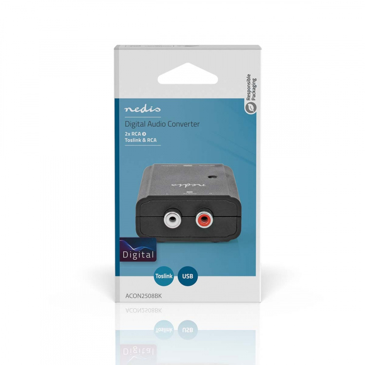 Nedis Digital Audio Converter | 1-way | Audio / video / data connections input: 2x RCA Male | Audio / video / data connections output: 1x S/PDIF (RCA) Female / 1x TosLink Female | Manual | Black