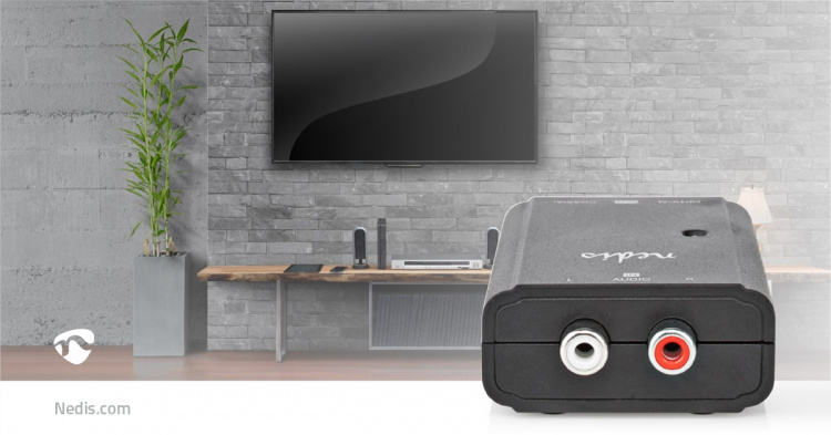 Nedis Digital Audio Converter | 1-way | Audio / video / data connections input: 2x RCA Male | Audio / video / data connections output: 1x S/PDIF (RCA) Female / 1x TosLink Female | Manual | Black