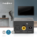 Nedis Digital Audio Converter | 1-way | Audio / video / data connections input: 1x Digital RCA / 1x TosLink | Audio / video / data connections output: 1x (2x RCA) / 1x 3.5 mm | Automatic | Integrated amplifier | Black Nedis Digital Audio Converter | 1-way | Audio / video / data connections input: 1x Digital RCA / 1x TosLink | Audio / video / data connections output: 1x (2x RCA) / 1x 3.5 mm | Automatic | Integrated amplifier | Black