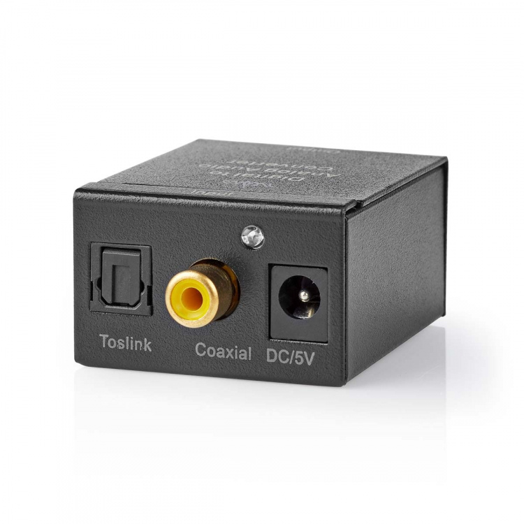 Nedis Digital Audio Converter | 1-way | Audio / video / data connections input: 1x Digital RCA / 1x TosLink | Audio / video / data connections output: 1x (2x RCA) / 1x 3.5 mm | Automatic | Integrated amplifier | Black Nedis Digital Audio Converter | 1-way | Audio / video / data connections input: 1x Digital RCA / 1x TosLink | Audio / video / data connections output: 1x (2x RCA) / 1x 3.5 mm | Automatic | Integrated amplifier | Black