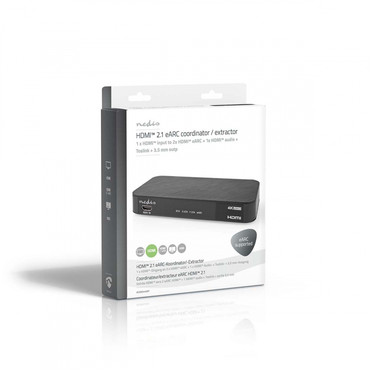 Nedis Digital Audio Converter | 2-way | Audio / video / data connections input: DC Power / 1x HDMI™ Input | Audio / video / data connections output: 1x 3.5 mm / 1x TosLink / 3x HDMI™ Output | Automatic / Push Button | Anthracite Nedis Digital Audio Converter | 2-way | Audio / video / data connections input: DC Power / 1x HDMI™ Input | Audio / video / data connections output: 1x 3.5 mm / 1x TosLink / 3x HDMI™ Output | Automatic / Push Button | Anthracite