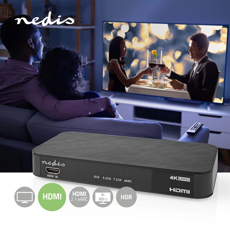 Nedis Digital Audio Converter | 2-way | Audio / video / data connections input: DC Power / 1x HDMI™ Input | Audio / video / data connections output: 1x 3.5 mm / 1x TosLink / 3x HDMI™ Output | Automatic / Push Button | Anthracite Nedis Digital Audio Converter | 2-way | Audio / video / data connections input: DC Power / 1x HDMI™ Input | Audio / video / data connections output: 1x 3.5 mm / 1x TosLink / 3x HDMI™ Output | Automatic / Push Button | Anthracite