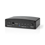 Nedis Digital Audio Switch | 4-way | Audio / video / data connections input: DC Power / 4x TosLink | Audio / video / data connections output: TosLink Female | Manual / Push Button / Remote Control | Metal | Black