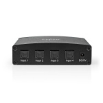 Nedis Digital Audio Switch | 4-way | Audio / video / data connections input: DC Power / 4x TosLink | Audio / video / data connections output: TosLink Female | Manual / Push Button / Remote Control | Metal | Black