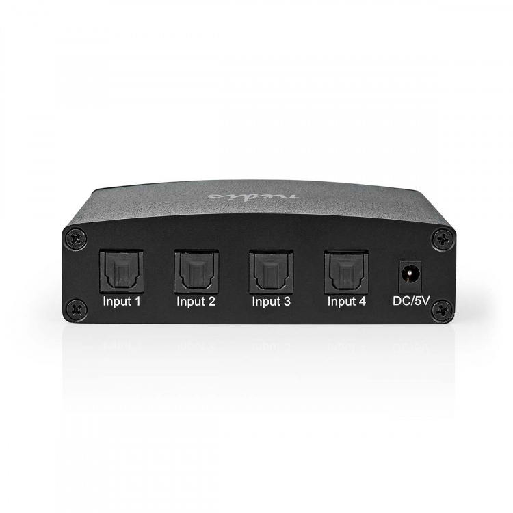 Nedis Digital Audio Switch | 4-way | Audio / video / data connections input: DC Power / 4x TosLink | Audio / video / data connections output: TosLink Female | Manual / Push Button / Remote Control | Metal | Black