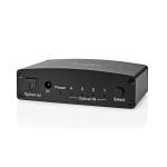Nedis Digital Audio Switch | 4-way | Audio / video / data connections input: DC Power / 4x TosLink | Audio / video / data connections output: TosLink Female | Manual / Push Button / Remote Control | Metal | Black