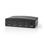 Nedis Digital Audio Switch | 4-way | Audio / video / data connections input: DC Power / 4x TosLink | Audio / video / data connections output: TosLink Female | Manual / Push Button / Remote Control | Metal | Black