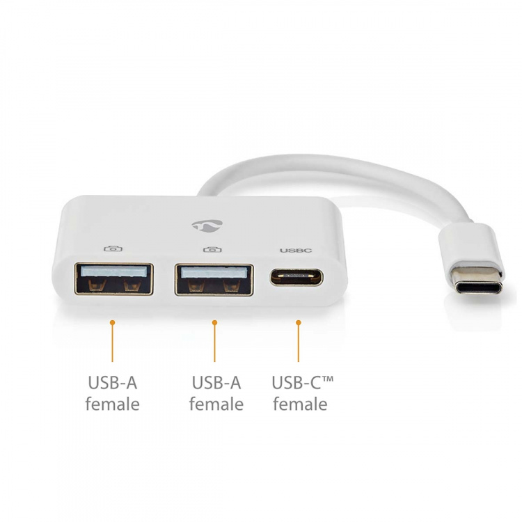 Nedis USB Hub | 1x USB-C™ | 1x USB-C™ / 2x USB 2.0 A Female | 3 port(s) | USB Powered