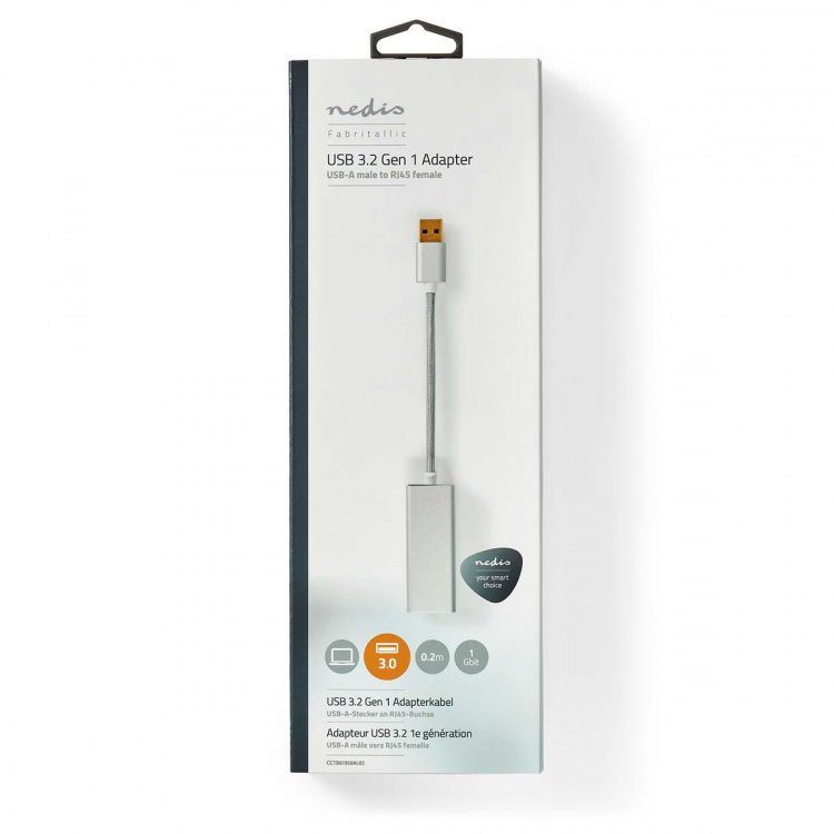 Nedis USB Network Adapter | USB 3.2 Gen 1 | 1 Gbps | USB-A Male | RJ45 Female | 0.20 m | Round | Gold Plated | Bare Copper | Silver | Cover Window Box