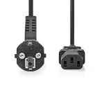 Nedis Power Cable | Plug with earth contact male | IEC-320-C13 | Angled | Straight | Nickel Plated | 10.0 m | Round | PVC | Black | Label