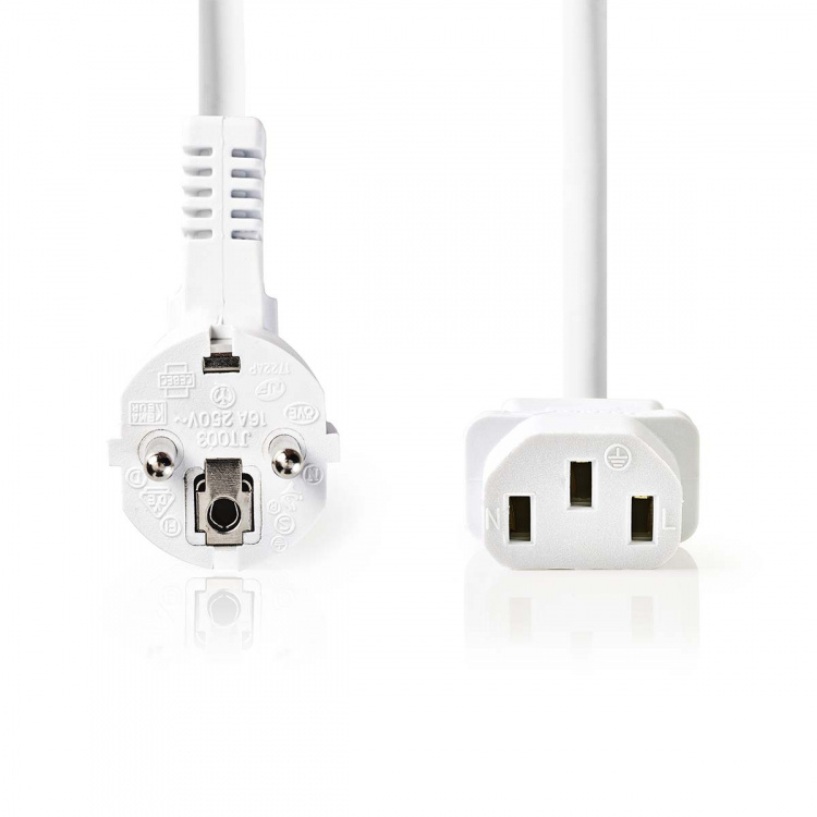 Nedis Power Cable | Plug with earth contact male | IEC-320-C13 | Angled | Straight | Nickel Plated | 5.00 m | Round | PVC | White | Label