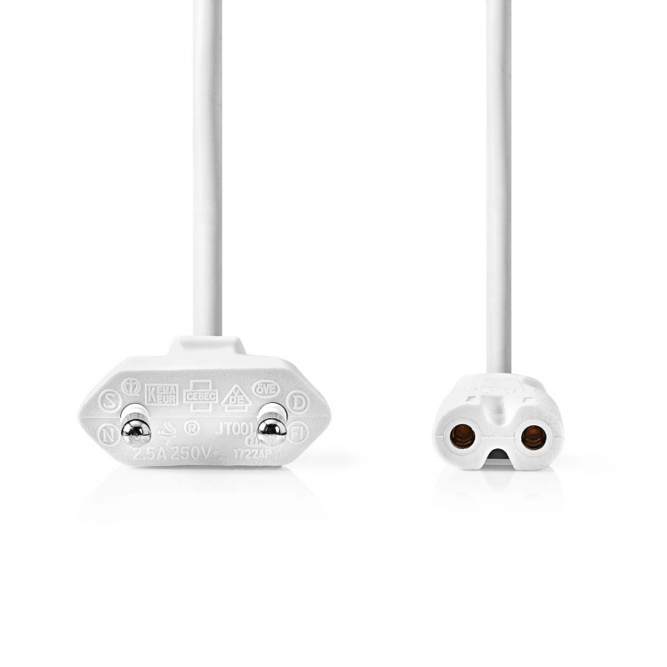 Nedis Power Cable | Euro Male | IEC-320-C7 | Straight | Straight | Nickel Plated | 5.00 m | Flat | PVC | White | Label