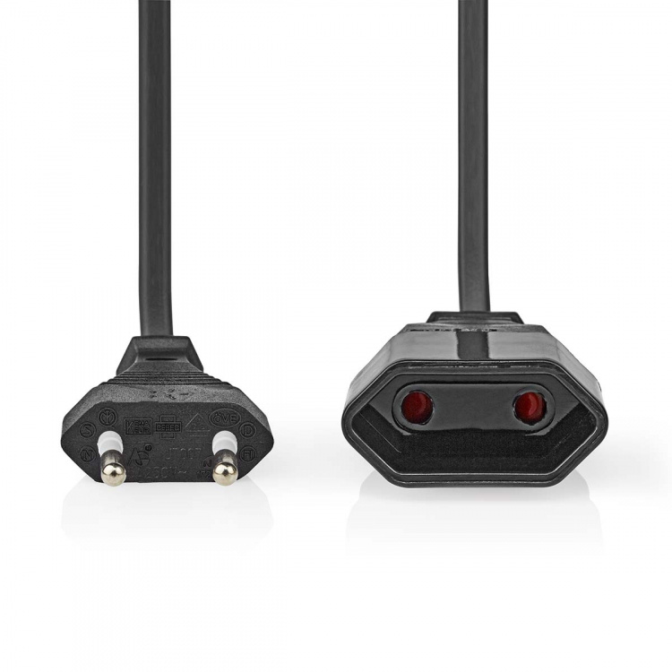 Nedis Power Extension Cable | EUR male | EUR Female| 2.0 m | Round | Black | Envelope