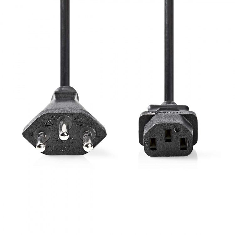 Nedis Power Cable | CH Type 12 | IEC-320-C13 | Straight | Straight | Nickel Plated | 2.00 m | Round | PVC | Black | Label