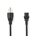 Nedis Power Cable | USA Male | IEC-320-C13 | Straight | Straight | Nickel Plated | 2.00 m | Round | PVC | Black | Label