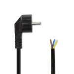 Nedis Power Cable | Plug with earth contact male | Open | Angled | Straight | Nickel Plated | 1.80 m | Round | Neoprene | Black | Label