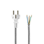 Nedis Power Cable | Plug with earth contact male | Open | Straight | Straight | Nickel Plated | 3.00 m | Round | Cotton | White | Label Nedis Power Cable | Plug with earth contact male | Open | Straight | Straight | Nickel Plated | 3.00 m | Round | Cotton | White | Label