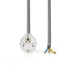 Nedis Power Cable | Plug with earth contact male | Open | Straight | Straight | Nickel Plated | 3.00 m | Round | Cotton | White | Label Nedis Power Cable | Plug with earth contact male | Open | Straight | Straight | Nickel Plated | 3.00 m | Round | Cotton | White | Label