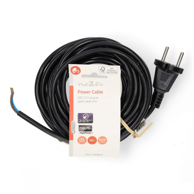 Nedis Vacuum Cleaner Power Cord | 7.00 m | CEE 7/17 | 250 V AC | 16 A | Black | PVC