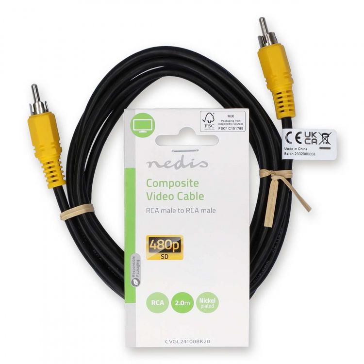Nedis Composite Video Cable | RCA Male | RCA Male | Nickel Plated | 480p | 2.00 m | Round | PVC | Black | Label Nedis Composite Video Cable | RCA Male | RCA Male | Nickel Plated | 480p | 2.00 m | Round | PVC | Black | Label