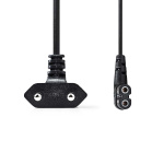 Nedis Power Cable | Euro Male | IEC-320-C7 | Angled | Angled Left | Nickel Plated | 2.00 m | Round | PVC | Black | Box