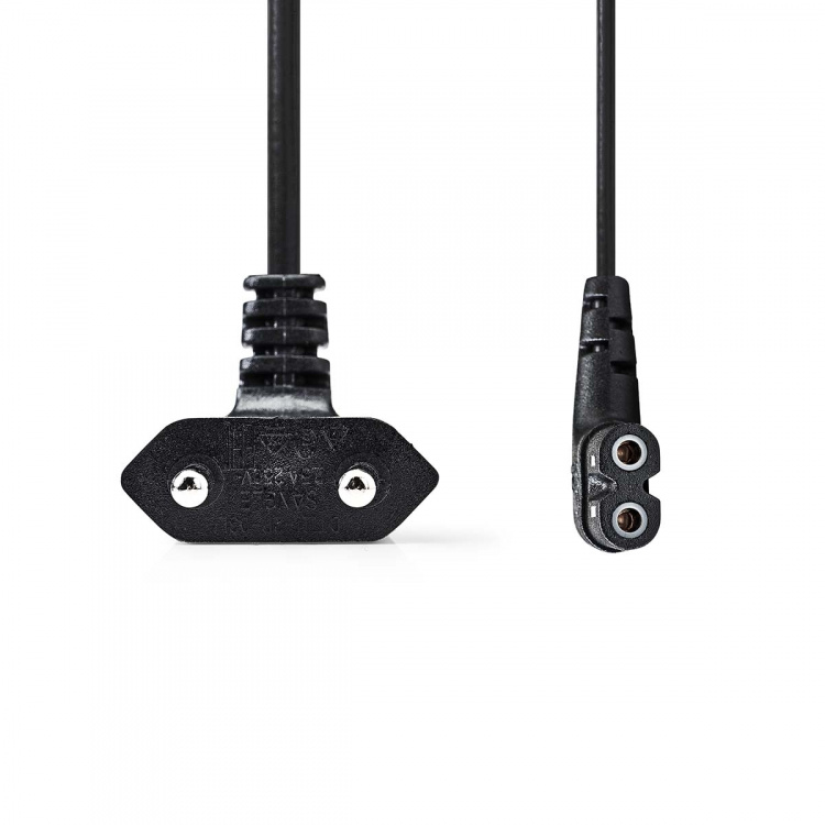 Nedis Power Cable | Euro Male | IEC-320-C7 | Angled | Angled Left | Nickel Plated | 2.00 m | Round | PVC | Black | Box