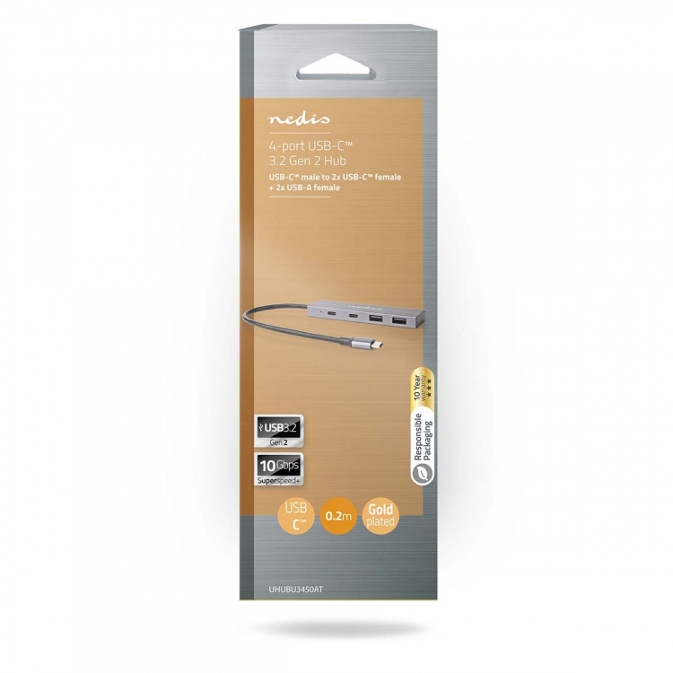 Nedis USB Hub | 1x USB-C™ 3.2 Gen 2 Male | 2x USB-A 3.2 Gen 2 Female / 2x USB-C™ 3.2 Gen 2 Female | 4 port(s) | USB 3.2 Gen 2 | USB Powered | 10 Gbps