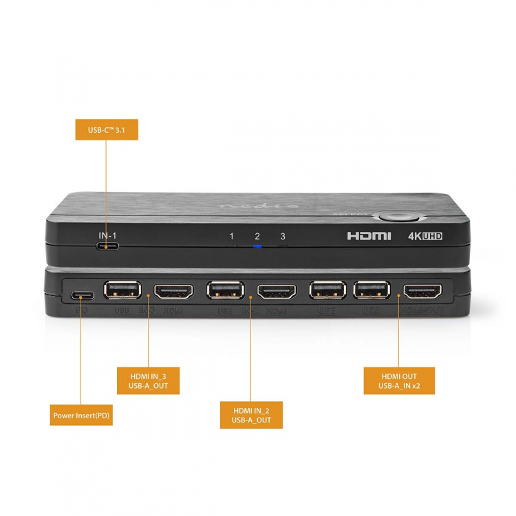 Nedis HDMI™ Converter | USB-C™ Female / 2x HDMI™ Input / 4x USB A Female | 1x HDMI™ Output | 1-way | 4K@60Hz | 18 Gbps | ABS | Anthracite Nedis HDMI™ Converter | USB-C™ Female / 2x HDMI™ Input / 4x USB A Female | 1x HDMI™ Output | 1-way | 4K@60Hz | 18 Gbps | ABS | Anthracite