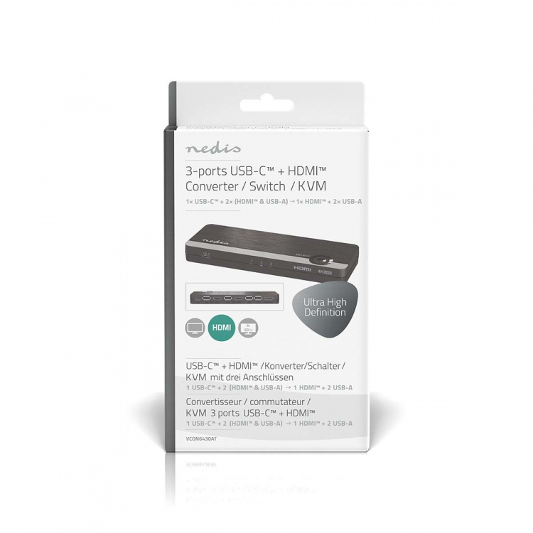 Nedis HDMI™ Converter | USB-C™ Female / 2x HDMI™ Input / 4x USB A Female | 1x HDMI™ Output | 1-way | 4K@60Hz | 18 Gbps | ABS | Anthracite Nedis HDMI™ Converter | USB-C™ Female / 2x HDMI™ Input / 4x USB A Female | 1x HDMI™ Output | 1-way | 4K@60Hz | 18 Gbps | ABS | Anthracite