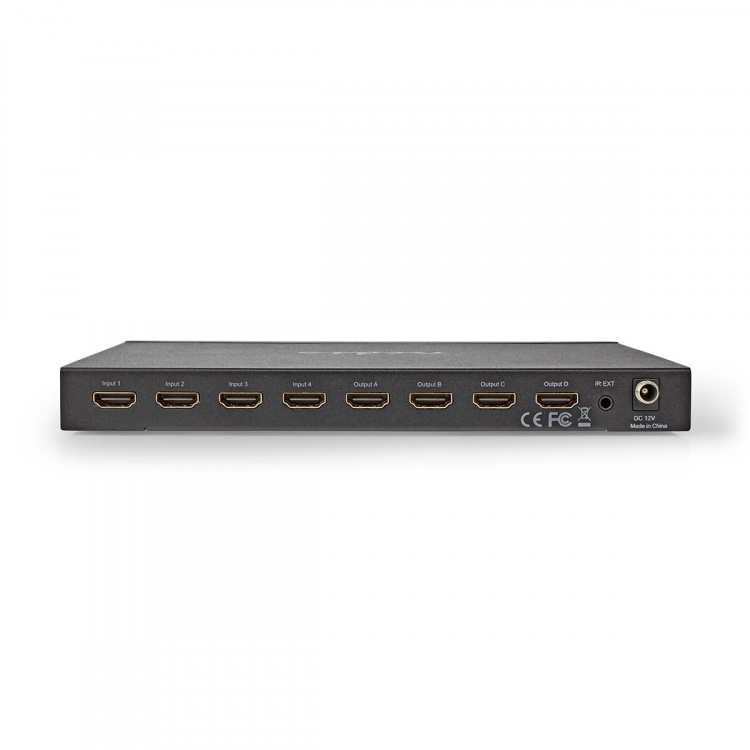 Nedis HDMI™ Matrix Switch | 4 x 4 port(s) | DC Power / 1x RS232 / 4x HDMI™ Input | 4x HDMI™ Output | 4K@60Hz | 18 Gbps | Remote controlled | Metal | Black Nedis HDMI™ Matrix Switch | 4 x 4 port(s) | DC Power / 1x RS232 / 4x HDMI™ Input | 4x HDMI™ Output | 4K@60Hz | 18 Gbps | Remote controlled | Metal | Black