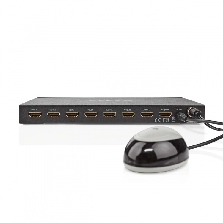 Nedis HDMI™ Matrix Switch | 4 x 4 port(s) | DC Power / 1x RS232 / 4x HDMI™ Input | 4x HDMI™ Output | 4K@60Hz | 18 Gbps | Remote controlled | Metal | Black Nedis HDMI™ Matrix Switch | 4 x 4 port(s) | DC Power / 1x RS232 / 4x HDMI™ Input | 4x HDMI™ Output | 4K@60Hz | 18 Gbps | Remote controlled | Metal | Black