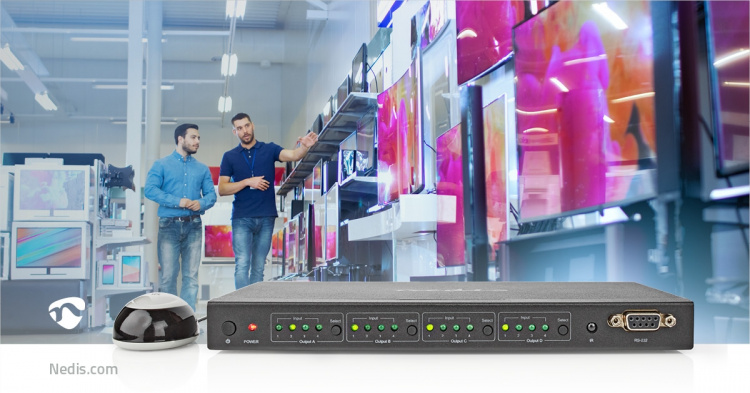 Nedis HDMI™ Matrix Switch | 4 x 4 port(s) | DC Power / 1x RS232 / 4x HDMI™ Input | 4x HDMI™ Output | 4K@60Hz | 18 Gbps | Remote controlled | Metal | Black Nedis HDMI™ Matrix Switch | 4 x 4 port(s) | DC Power / 1x RS232 / 4x HDMI™ Input | 4x HDMI™ Output | 4K@60Hz | 18 Gbps | Remote controlled | Metal | Black