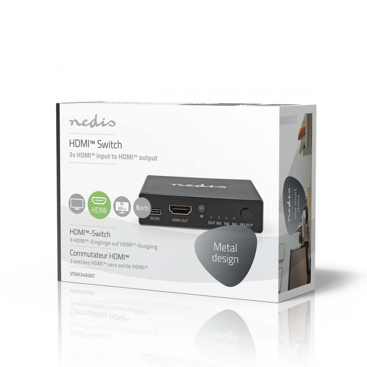 Nedis HDMI™ Switch | 3 port(s) | 3x HDMI™ Input | 1x HDMI™ Output | 8K@60Hz | 45 Gbps | Remote controlled | Aluminium | Anthracite Nedis HDMI™ Switch | 3 port(s) | 3x HDMI™ Input | 1x HDMI™ Output | 8K@60Hz | 45 Gbps | Remote controlled | Aluminium | Anthracite