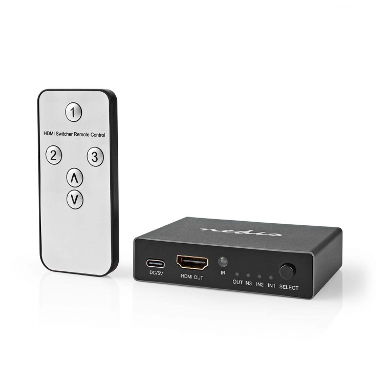 Nedis HDMI™ Switch | 3 port(s) | 3x HDMI™ Input | 1x HDMI™ Output | 8K@60Hz | 45 Gbps | Remote controlled | Aluminium | Anthracite Nedis HDMI™ Switch | 3 port(s) | 3x HDMI™ Input | 1x HDMI™ Output | 8K@60Hz | 45 Gbps | Remote controlled | Aluminium | Anthracite