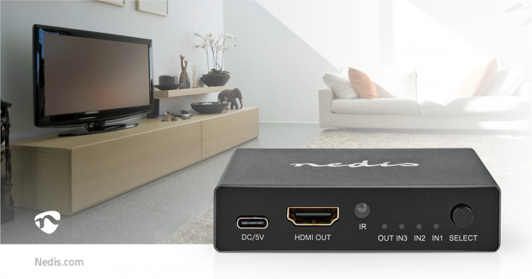 Nedis HDMI™ Switch | 3 port(s) | 3x HDMI™ Input | 1x HDMI™ Output | 8K@60Hz | 45 Gbps | Remote controlled | Aluminium | Anthracite Nedis HDMI™ Switch | 3 port(s) | 3x HDMI™ Input | 1x HDMI™ Output | 8K@60Hz | 45 Gbps | Remote controlled | Aluminium | Anthracite
