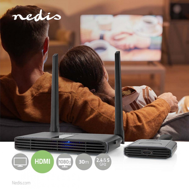 Nedis Wireless HDMI™ Transmitter | Wi-Fi | 2400-5000 MHz | 30.0 m (line of sight) | Maximum resolution: Full HD 1080p | 1.65 Gbps | ABS | Grey Nedis Wireless HDMI™ Transmitter | Wi-Fi | 2400-5000 MHz | 30.0 m (line of sight) | Maximum resolution: Full HD 1080p | 1.65 Gbps | ABS | Grey