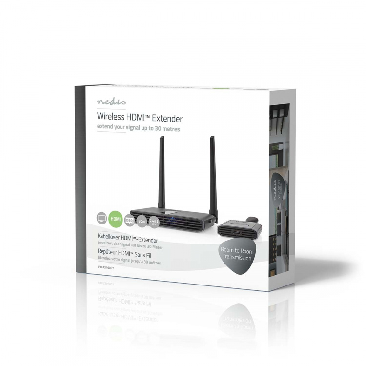 Nedis Wireless HDMI™ Transmitter | Wi-Fi | 2400-5000 MHz | 30.0 m (line of sight) | Maximum resolution: Full HD 1080p | 1.65 Gbps | ABS | Grey Nedis Wireless HDMI™ Transmitter | Wi-Fi | 2400-5000 MHz | 30.0 m (line of sight) | Maximum resolution: Full HD 1080p | 1.65 Gbps | ABS | Grey